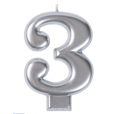 Свеча -цифра "3" Серебряная 8см/V